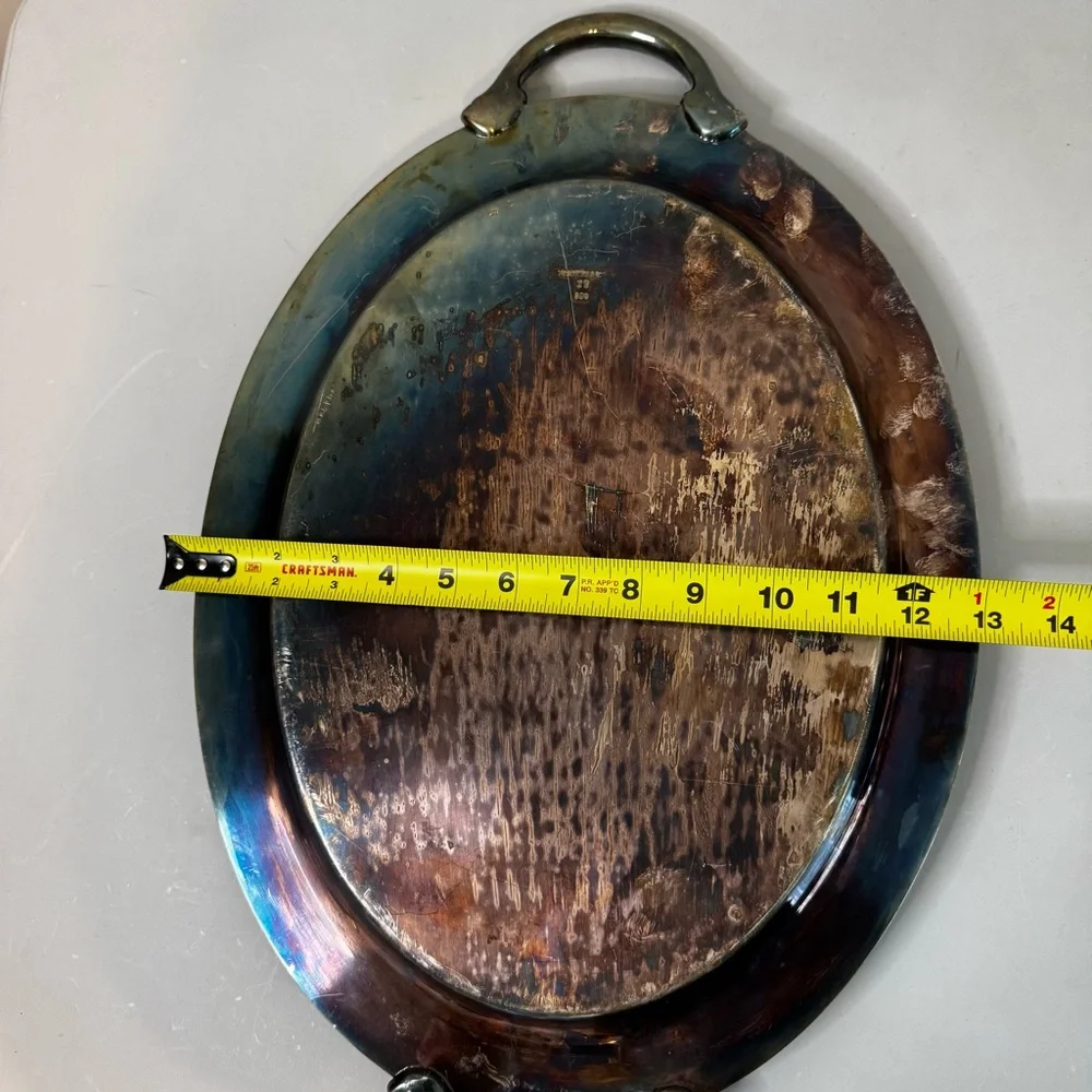 VTG WM Rogers Victorian Floral Rose Silverplate Handled Oval‎ Serving Tray 580